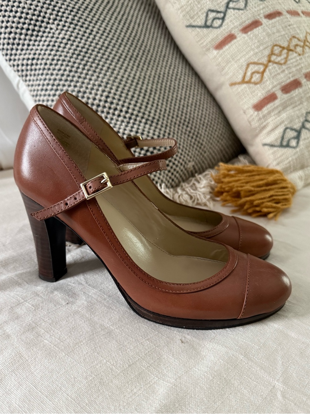Lauren Ralph Lauren| Madalene Brown Leather Mary Jane Heels| Size 7B - Picture 2 of 4